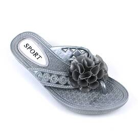 ​Papuci de dama, flip -flop , cu decor floare LB-A52-SILVER, Culoare (12): Argintiu, Marime (12): 37 - - Roveli