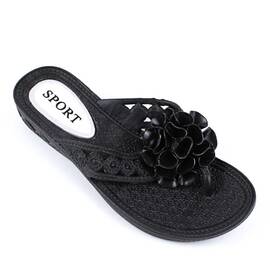 ​Papuci de dama, flip -flop , cu decor floare LB-A52-BLACK, Culoare (12): Negru, Marime (12): 36 - - Roveli