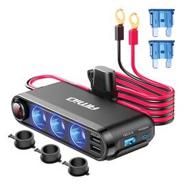 Dispozitiv Auto Premium 3in1, Splitter Bricheta, Incarcator USB/USB-C, Voltmetru Digital, alimentare 12V-24V - - Roveli