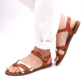 ​Sandale casual de dama , cu bretele incrucisate HY22519-CAMEL, Culoare (12): Bronz, Marime (12): 38** - - Roveli