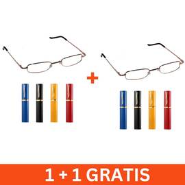 Ochelari pentru citit, rama aurie, toc clips inclus, 1+1 gratis - - Roveli