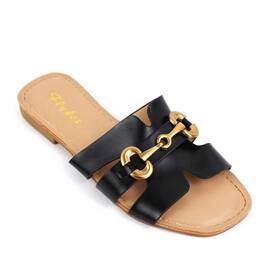 ​Papuci de dama , usori si comozi , cu detaliu auriu  G-56-BLACK, Culoare (12): Negru + Gold, Marime (12): 38** - - Roveli