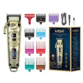 Aparat de tuns V005, USB, 2600mAh, levier taper, cu accesorii - - Roveli