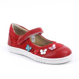 Pantofi usori , de copii , din piele naturala, cu flori 1793-ROSU3, Culoare (12): Rosu, Marime (12): 34 - - Roveli