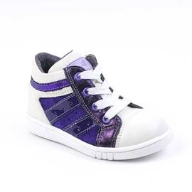 Ghete sport pentru copii , din piele naturala 3234-ALB/MOV, Culoare (12): Alb, Mov, Marime (12): 24 - - Roveli