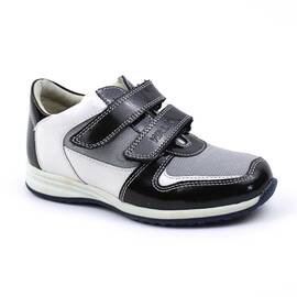 Pantofi sport pentru copii din piele naturala , gama OUTLET 1551-NEGRU/ALB, Culoare (12): Alb, Negru, Gri, Marime (12): 35 - - Roveli