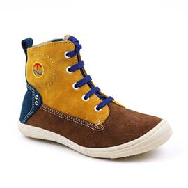 Ghete inalte pentru copii , din piele naturala , cu talpa cusuta  3144-MARO/PORTOCALIU/VERDE, Culoare (12): Albastru, Galben, Maro, Marime (12): 26 - - Roveli