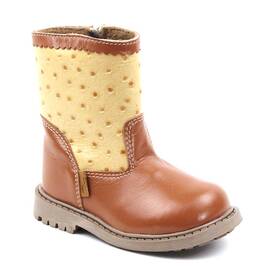 Cizme captusite pentru copii , din piele naturala 3241-COGNAC/BEJ, Culoare (12): Bej, Camel, Marime (12): 25 - - Roveli