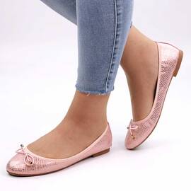 ​Balerini  de dama , cu fundita , cu reflexii stralucitoare HR21601-PINK, Culoare (12): Roz, Marime (12): 41 - - Roveli