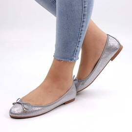 ​Balerini  de dama , cu fundita , cu reflexii stralucitoare HR21601-SILVER, Culoare (12): Argintiu, Marime (12): 39 - - Roveli