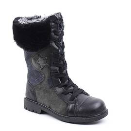 Cizme imblanite , pentru copii , din piele naturala, cu bordura de blana  3192-STAR/NEGRU, Culoare (12): Negru, Marime (12): 34 - - Roveli