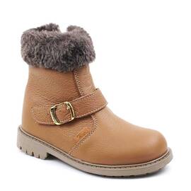 Ghete captusite pentru copii , din piele naturala , cu blanita decorativa 2752-MARO, Culoare (12): Camel, Marime (12): 33 - - Roveli