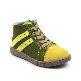 Ghete sport pentru copii , captusite , din piele naturala 3197-VERDE/MUSTAR, Culoare (12): Galben, Marime (12): 28 - - Roveli