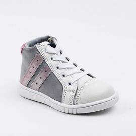 Ghete sport pentru copii , captusite , din piele naturala 3197-GRI/ROZ, Culoare (12): Alb, Gri, Roz, Marime (12): 26 - - Roveli