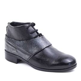 ​Botine de dama , din piele naturala , cu fermoar la spate 8307-NEGRU, Culoare (12): Negru, Gri + Negru, Marime (12): 41 - - Roveli