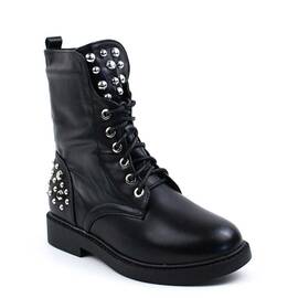 ​Bocanci imblaniti de dama , cu aplicatii metalice , decorative YMLO67-1-BLACK, Culoare (12): Negru, Marime (12): 38 - - Roveli