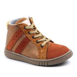 Ghete sport pentru copii , captusite , din piele naturala 3197-MARO/COGNAC, Culoare (12): Bronz, Marime (12): 24 - - Roveli