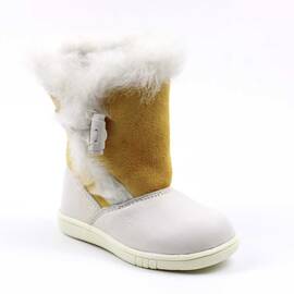 Cizme imblanite pentru copii , din piele naturala  3142-MUSTAR/ALB, Culoare (12): Alb, Galben, Marime (12): 26 - - Roveli