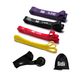 Set 4 benzi din cauciuc cu diferite niveluri de dificultate, 4 culori, carlig pentru usa inclus - - Roveli