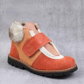 Ghete captusite pentru copii , din piele naturala 2995-PORTOCALIU, Culoare (12): Alb, Portocaliu, Marime (12): 25 - - Roveli