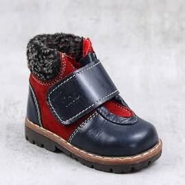 Ghete imblanite de copii, din piele naturala  PRIMII PASI  1392-BLEUMARIN/ROSU, Culoare (12): Rosu, Bleumarin, Marime (12): 18 - - Roveli