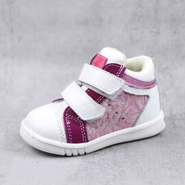 Ghete sport pentru copii , captusite , din piele naturala 3237-ALB/FUCSIA1, Culoare (12): Alb, Roz, Marime (12): 22 - - Roveli