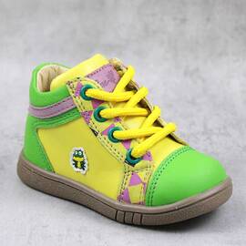 Ghete sport pentru copii , PRIMII PASI , din piele naturala 3234-MUSTAR/VERDE, Culoare (12): Verde, Galben, Marime (12): 20 - - Roveli