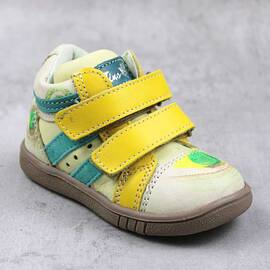 Ghete sport pentru copii ,  din piele naturala 3237-PAUN, Culoare (12): Verde, Galben, Marime (12): 22 - - Roveli