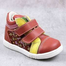 Ghete sport pentru copii , captusite , din piele naturala 3237-COGNAC/MULTICOLOR, Marime (12): 22 - - Roveli