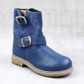 Cizme captusite pentru copii , din piele naturala , cu catarame  3100-ALBASTRU1, Culoare (12): Bleumarin, Marime (12): 24 - - Roveli