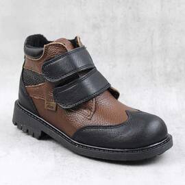 Ghete captusite pentru copii , din piele naturala  3189-MARO/NEGRU, Culoare (12): Negru, Maro, Marime (12): 32 - - Roveli