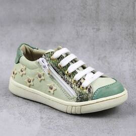 Pantofi sport , pentru copii , din piele naturala , cu fermoar lateral 1864-VERNIL/BOX, Culoare (12): Bej, Verde, Animal print, Marime (12): 25 - - Roveli