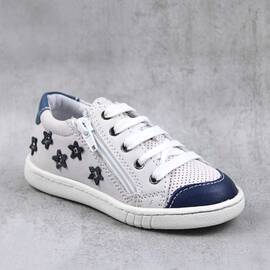 Pantofi sport , pentru copii , din piele naturala , cu fermoar lateral 1864-ALB/BLEUMARIN, Culoare (12): Bleumarin, Marime (12): 27 - - Roveli