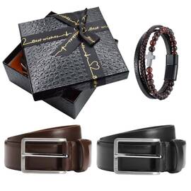 Set curea de piele naturala maro sau neagra, bratara cu cruce - - Roveli