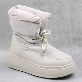 ​Ghete de dama , tip apreski , imblanite , cu platforma  XH2303-BEIGE, Culoare (12): Bej, Marime (12): 39 - - Roveli