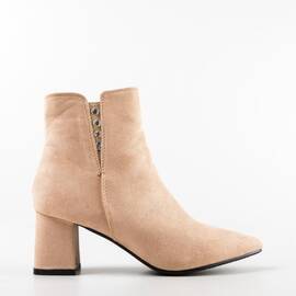 Botine dama cu toc patrat din piele ecologica intoarsa Crem Lumi, Culoare (12): Crem, Marime (12): 40 - - Roveli