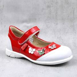 Pantofi usori , de copii , decorati cu flori , din piele naturala 1793-ROSU/ALB, Culoare (12): Alb, Rosu, Marime (12): 26 - - Roveli