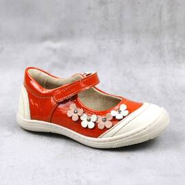 Pantofi usori , de copii , decorati cu flori , din piele naturala 1793-PORTOCALIU/BEJ, Culoare (12): Bej, Portocaliu, Marime (12): 29 - - Roveli