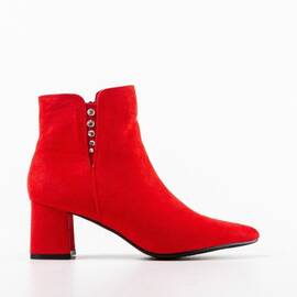 Botine dama cu toc patrat din piele ecologica intoarsa Rosii Lumi, Culoare (12): Rosu, Marime (12): 40 - - Roveli