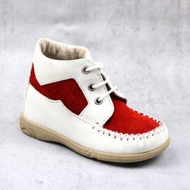 Ghete usoare pentru copii , din piele naturala  2908-ALB/ROSU1, Culoare (12): Alb, Rosu, Marime (12): 22 - - Roveli