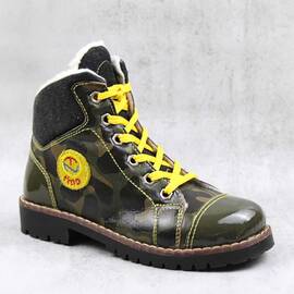 Bocanci imblaniti , pentru copii , cu varf lacuit , din piele naturala  3174-NEGRU1, Culoare (12): Kaki, Marime (12): 32 - - Roveli