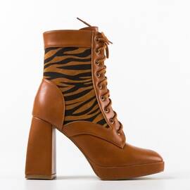 Botine dama cu toc patrat din piele ecologica Maro Tina, Culoare (12): Maro, Marime (12): 40 - - Roveli