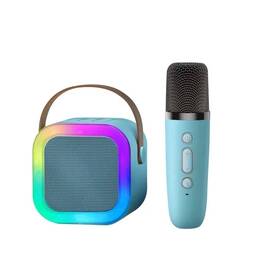 Set Karaoke, 1x difuzor, 1x microfon, Bluetooth, AUX, slot pentru card SD, iluminare RGB : Culoare - albastru, Culoare (tm): albastru - - Roveli
