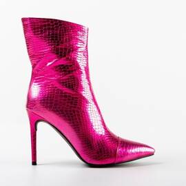 Botine dama cu toc subtire din piele ecologica lacuita Roz Ziyana, Culoare (12): Roz, Marime (12): 40 - - Roveli