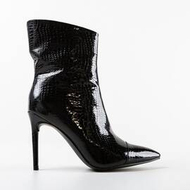 Botine dama cu toc subtire din piele ecologica lacuita Negre Ziyana, Culoare (12): Negru, Marime (12): 40 - - Roveli