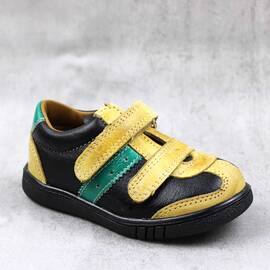 Pantofi sport , pentru copii , din piele naturala  3229-NEGRU/MUSTAR1, Marime (12): 25 - - Roveli