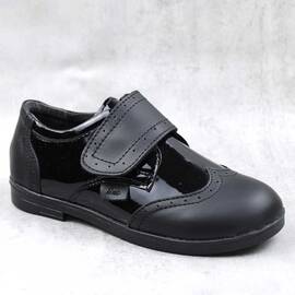 Pantofi stil Oxford , pentru copii , din piele naturala 3228-NEGRU/NEGRU, Culoare (12): Negru, Marime (12): 35 - - Roveli
