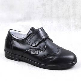 Pantofi stil Oxford , pentru copii , din piele naturala 3228-NEGRU/BOX, Culoare (12): Negru, Marime (12): 34 - - Roveli
