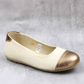 Balerini usori , din piele naturala  , pentru copii 3221-BEJ/AURIU, Culoare (12): Auriu, Bej, Marime (12): 30 - - Roveli