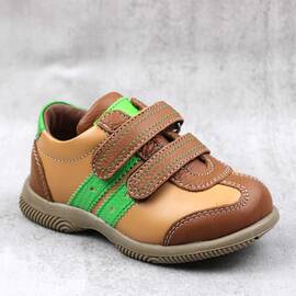 Pantofi sport , pentru copii , din piele naturala  3229-COGNAC/VERDE1, Marime (12): 26 - - Roveli